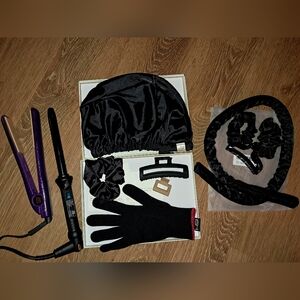 HAIR STYLING BUNDLE Chi Purple Glitter Flat Iron + Curling Wand + Extras